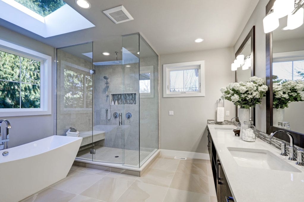 all white modern bathroom remodel