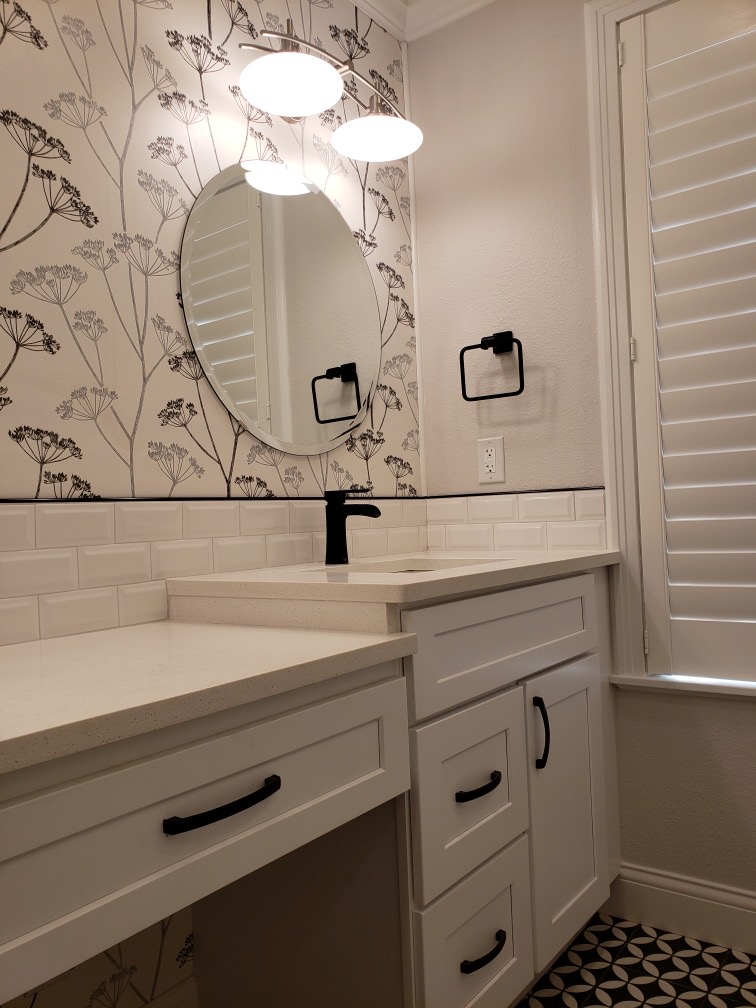black and white double vanity remodel