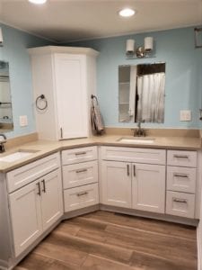 L-shaped double vanity remodel