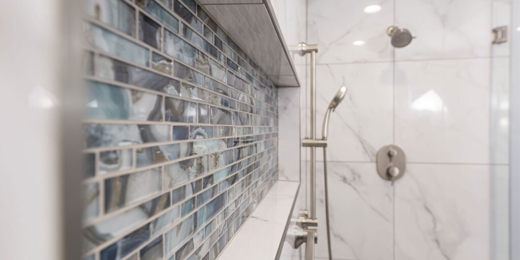 Image of new shower bathroom tile after a remodel