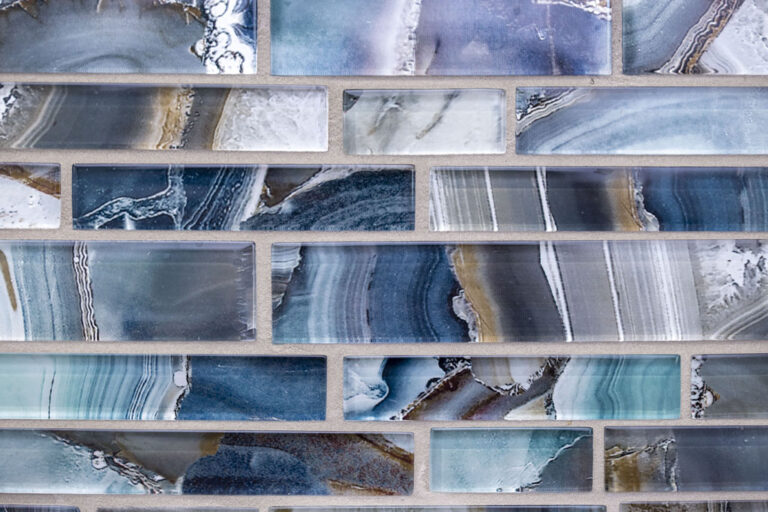Upclose image of blue shower tile after a bathroom remodel