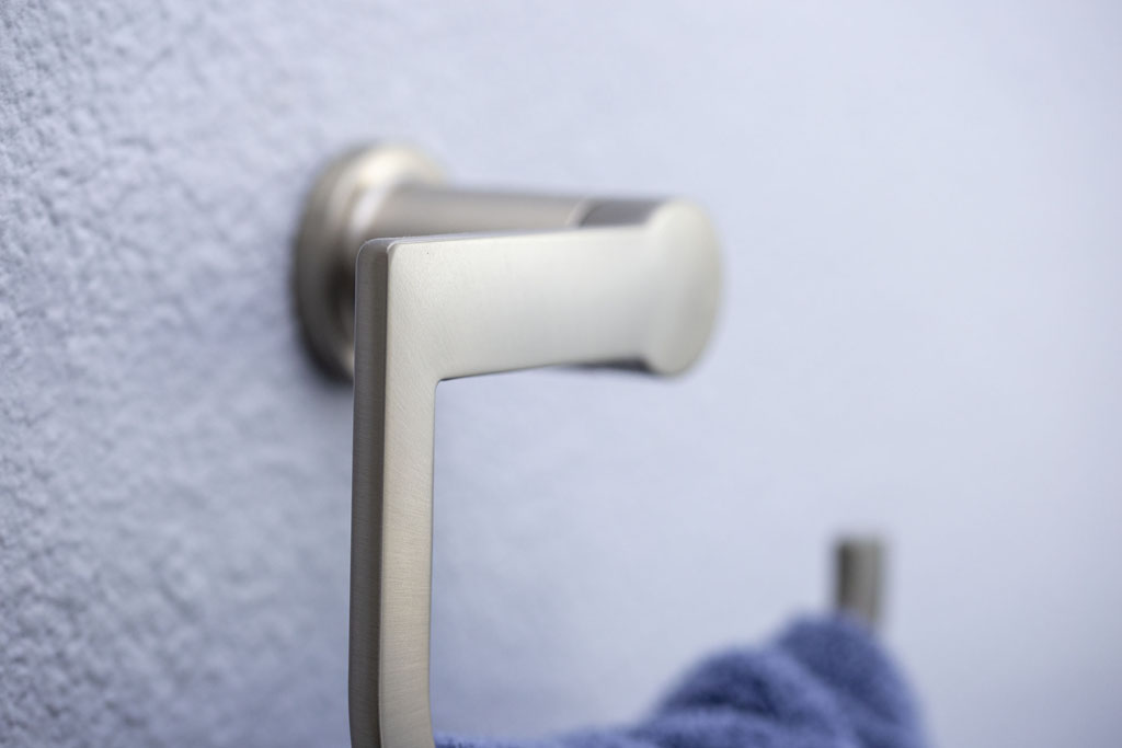 Upclose image of a bathroom towel holder accessory