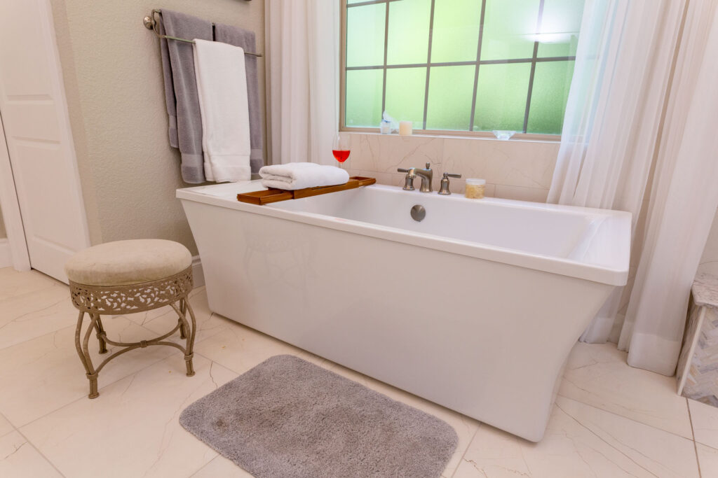 Freestanding tub in a large bathroom remodeling project