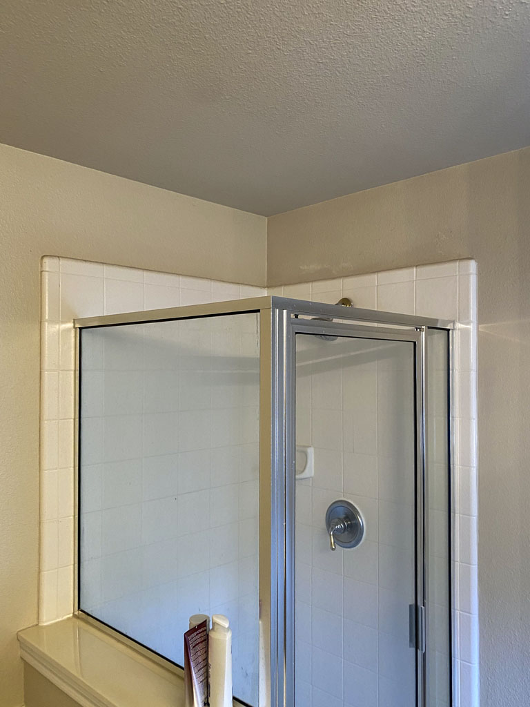 Before bathroom remodel north side San Antonio with tub-shower combo and partition wall