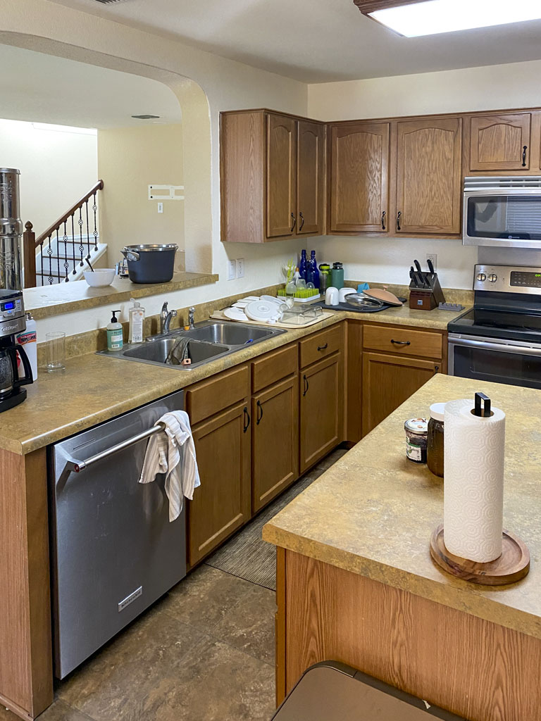 Before kitchen remodel on the far west side of San Antonio with traditional brown wooden cabinets