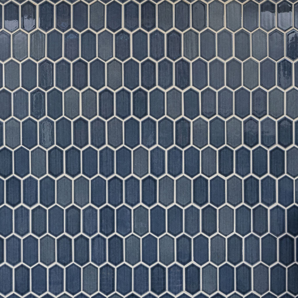 Blue elongated hexagon ceramic tile kitchen backsplash San Antonio remodel